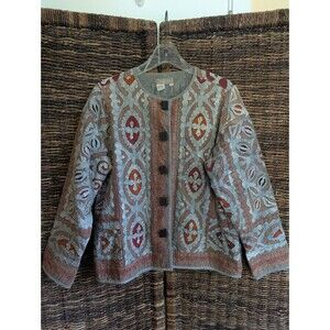 The Territory Ahead Artsy Coat Large Petite LP Embroidered Quilted Jacket Folk